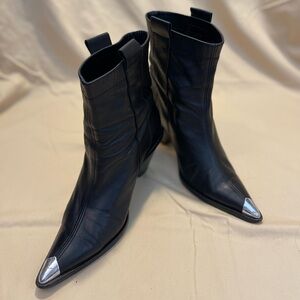 Topshop Black Leather Ankle Boots with Silver Accents
